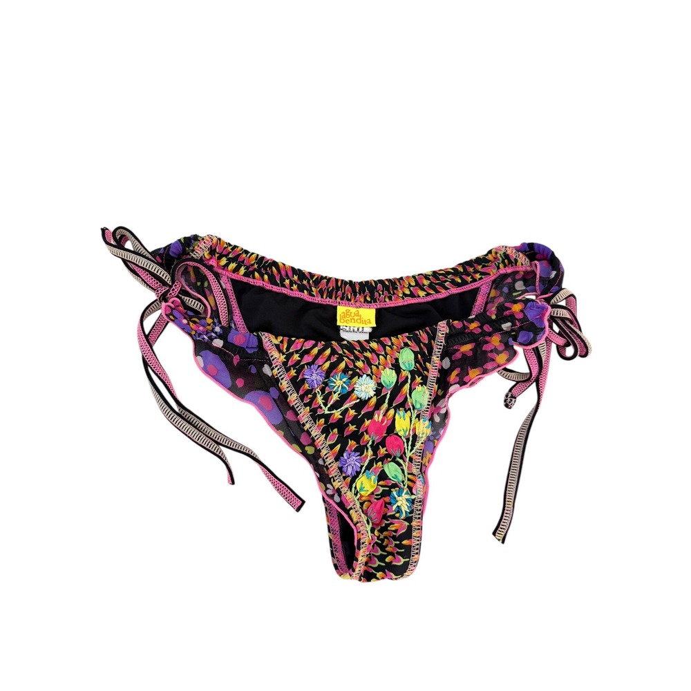 Agua Bendita Santa Monica Floral Bikini Bottom Side Tie Ruffle Small